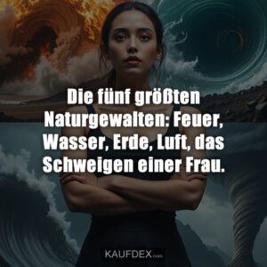 Die fünf größten Naturgewalten: Feuer, Wasser, Erde, Luft, das Schweigen einer Frau.