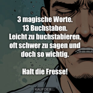 3 magische Worte. 13 Buchstaben. Leicht zu buchstabieren, oft schwer zu sagen und doch so wichtig. Halt die Fresse!