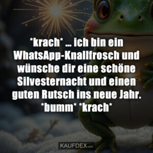 *krach* … ich bin ein WhatsApp-Knallfrosch und wünsche dir eine schöne Silvesternacht und einen guten Rutsch ins neue Jahr. *bumm* *krach*