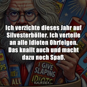 Ich verzichte dieses Jahr auf Silvesterböller. Ich verteile an alle Idioten Ohrfeigen. Das knallt auch und macht dazu noch Spaß.