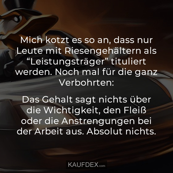 Mich kotzt es so an, dass nur Leute mit Riesengehältern als