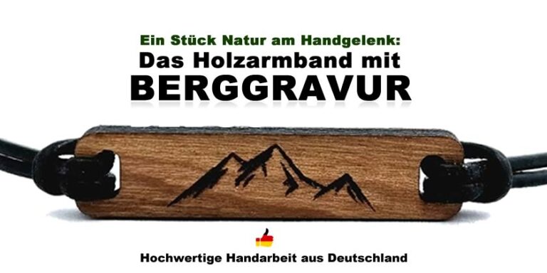 Holzarmband mit Berggravur.