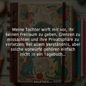 Meine Tochter wirft mir vor, ihr keinen Freiraum zu geben, Grenzen zu missachten und ihre Privatsphäre zu verletzen. Bei allem Verständnis, aber solche Vorwürfe gehören einfach nicht in ein Tagebuch...