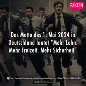 Das Motto des 1. Mai 2024 in Deutschland lautet “Mehr Lohn. Mehr Freizeit. Mehr Sicherheit”