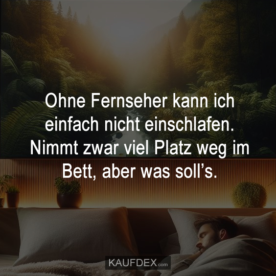 Ohne Fernseher kann ich einfach nicht einschlafen. Nimmt zwar viel Platz weg im Bett, aber was soll’s.