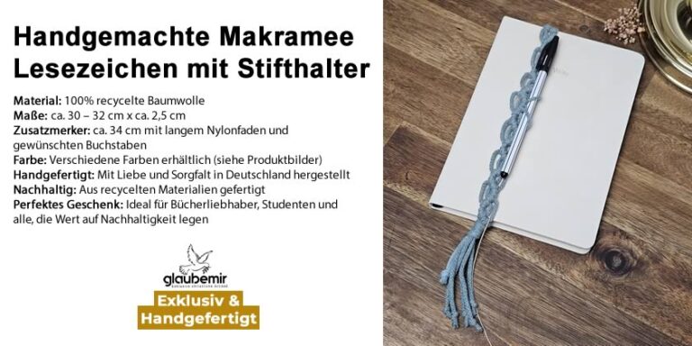 Handgemachte Makramee Lesezeichen mit Stifthalter