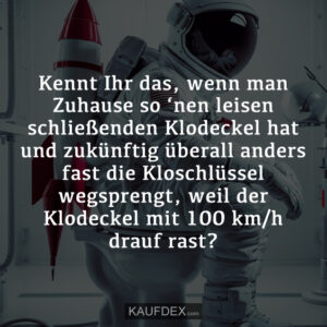 Kennt Ihr das, wenn man Zuhause so ‘nen leisen schließenden Klodeckel hat und zukünftig überall anders fast die Kloschlüssel wegsprengt, weil der Klodeckel mit 100 km/h drauf rast?
