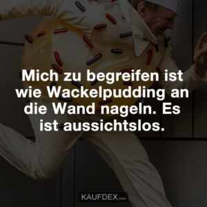 Mich zu begreifen ist wie Wackelpudding an die Wand nageln. Es ist aussichtslos.