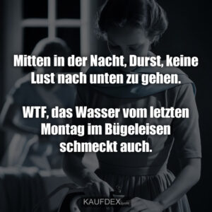 Mitten in der Nacht, Durst, keine Lust nach unten zu gehen. WTF, das Wasser vom letzten Montag im Bügeleisen schmeckt auch.