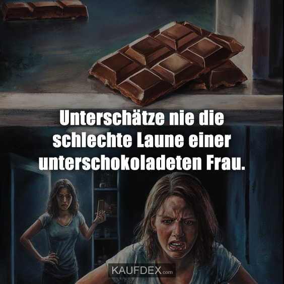 Unterschätze nie die schlechte Laune einer unterschokoladeten Frau.