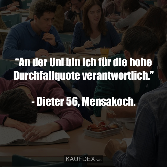 “An der Uni bin ich für die hohe Durchfallquote verantwortlich.” - Dieter 56, Mensakoch.