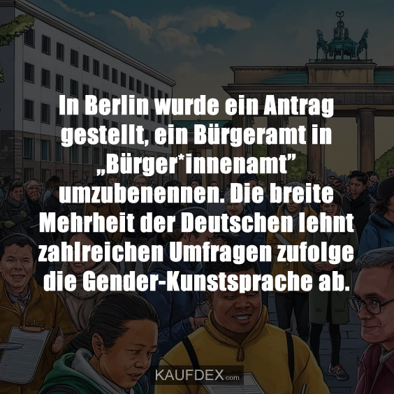 In Berlin wurde ein Antrag gestellt, ein Bürgeramt in „Bürger*innenamt” umzubenennen. Die breite Mehrheit der Deutschen lehnt zahlreichen Umfragen zufolge die Gender-Kunstsprache ab.