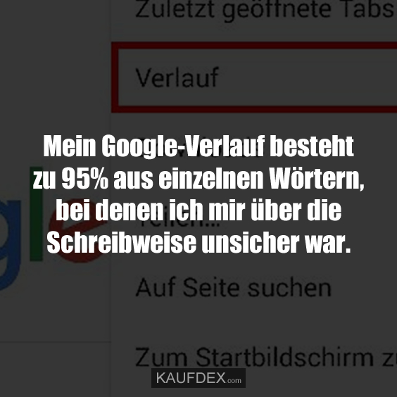 Mein Google-Verlauf besteht zu 95% aus einzelnen Wörtern, bei denen ich mir über die Schreibweise unsicher war.