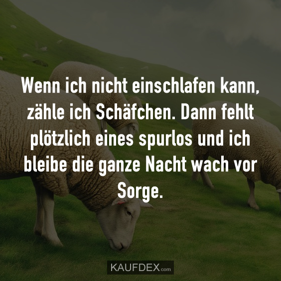 Wenn ich nicht einschlafen kann, zähle ich Schäfchen. Dann fehlt plötzlich eines spurlos und ich bleibe die ganze Nacht wach vor Sorge.