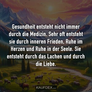 Gesundheit entsteht nicht immer durch die Medizin. Sehr oft entsteht sie durch inneren Frieden, Ruhe im Herzen und Ruhe in der Seele. Sie entsteht durch das Lachen und durch die Liebe.