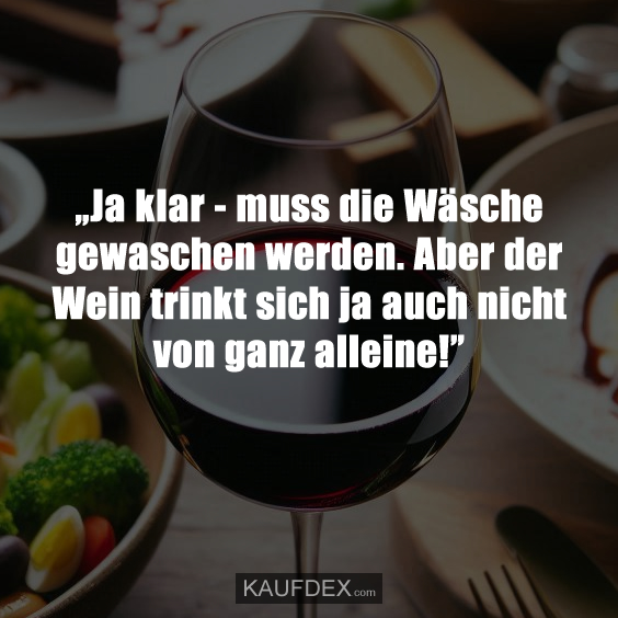 „Ja klar - muss die Wäsche gewaschen werden. Aber der Wein trinkt sich ja auch nicht von ganz alleine!”