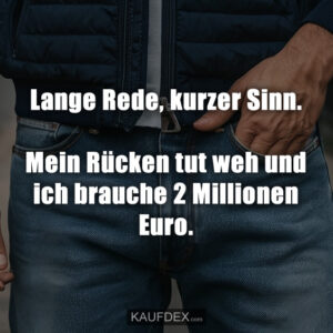 Lange Rede, kurzer Sinn. Mein Rücken tut weh und ich brauche 2 Millionen Euro.