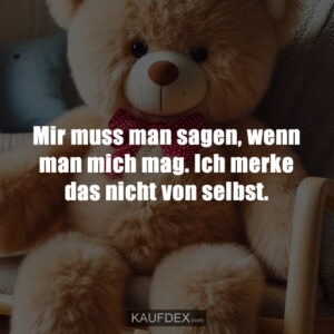 Mir muss man sagen, wenn man mich mag. Ich merke das nicht von selbst.