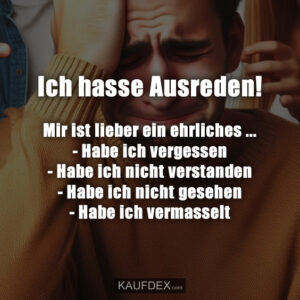 Ich hasse Ausreden! Mir ist lieber ein ehrliches ... - Habe ich vergessen - Habe ich nicht verstanden - Habe ich nicht gesehen - Habe ich vermasselt