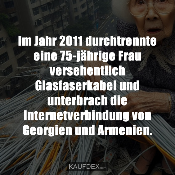 Im Jahr 2011 durchtrennte eine 75-jährige Frau versehentlich Glasfaserkabel und unterbrach die Internetverbindung von Georgien und Armenien.