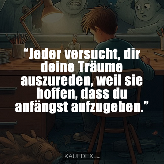 “Jeder versucht, dir deine Träume auszureden, weil sie hoffen, dass du anfängst aufzugeben.”