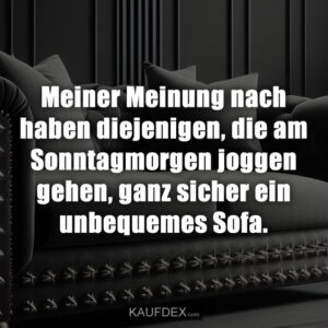 Meiner Meinung nach haben diejenigen, die am Sonntagmorgen joggen gehen, ganz sicher ein unbequemes Sofa.