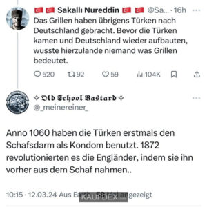 Das Grillen haben übrigens Türken nach Deutschland gebracht.