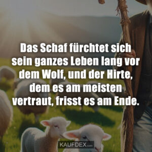 Das Schaf fürchtet sich sein ganzes Leben lang vor dem Wolf, und der Hirte, dem es am meisten vertraut, frisst es am Ende.