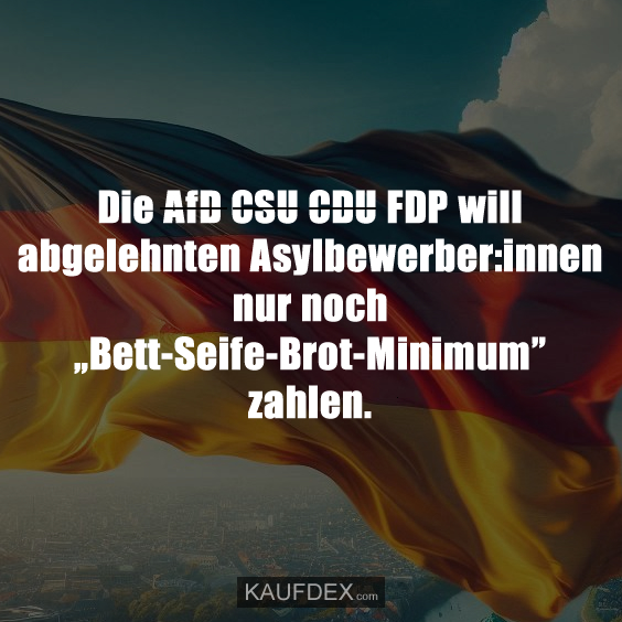Die A̶f̶D̶ C̶S̶U̶ ̶C̶D̶U̶ FDP will abgelehnten Asylbewerber:innen nur noch „Bett-Seife-Brot-Minimum” zahlen