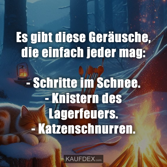 Es gibt diese Geräusche, die einfach jeder mag: - Schritte im Schnee. - Knistern des Lagerfeuers. - Katzenschnurren.