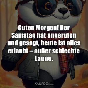 Guten Morgen! Der Samstag hat angerufen und gesagt, heute ist alles erlaubt – außer schlechte Laune.