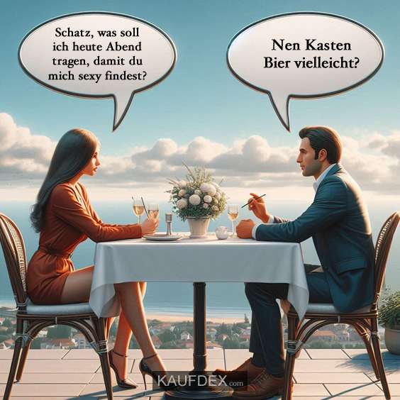 Schatz, was soll ich heute Abend tragen, damit du mich sexy findest? Nen Kasten Bier vielleicht?
