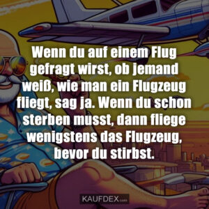 Wenn du auf einem Flug gefragt wirst, ob jemand weiß, wie man ein Flugzeug fliegt, sag ja. Wenn du schon sterben musst, dann fliege wenigstens das Flugzeug, bevor du stirbst.