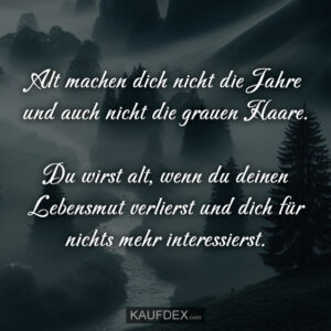 Alt machen dich nicht die Jahre und auch nicht die grauen Haare. Du wirst alt, wenn du deinen Lebensmut verlierst und dich für nichts mehr interessierst.