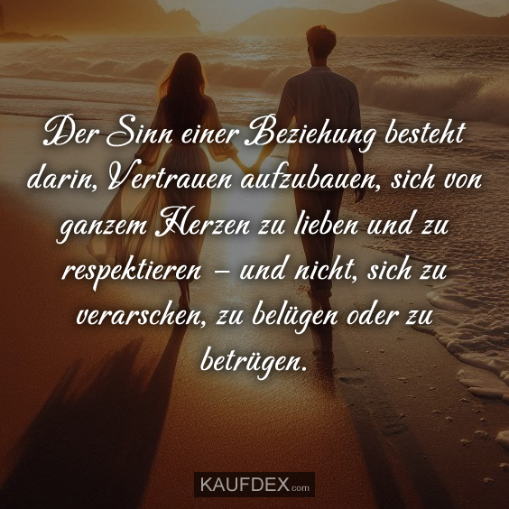 Der Sinn einer Beziehung besteht darin, Vertrauen aufzubauen, sich von ganzem Herzen zu lieben und zu respektieren – und nicht, sich zu verarschen, zu belügen oder zu betrügen.