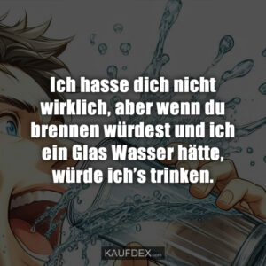Ich hasse dich nicht wirklich, aber wenn du brennen würdest und ich ein Glas Wasser hätte, würde ich’s trinken.