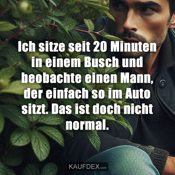 Ich sitze seit 20 Minuten in einem Busch und beobachte einen Mann, der einfach so im Auto sitzt. Das ist doch nicht normal.
