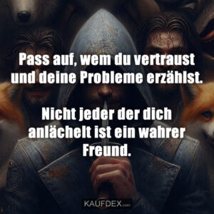 Pass auf, wem du vertraust und deine Probleme erzählst. Nicht jeder der dich anlächelt ist ein wahrer Freund.