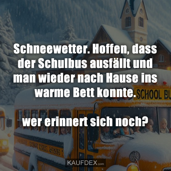 Schneewetter. Hoffen, dass der Schulbus ausfällt und man wieder nach Hause ins warme Bett konnte. wer erinnert sich noch?