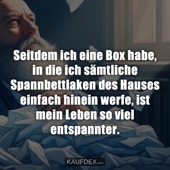 Seitdem ich eine Box habe, in die ich sämtliche Spannbettlaken des Hauses einfach hinein werfe, ist mein Leben so viel entspannter.