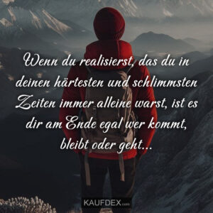 Wenn du realisierst, das du in deinen härtesten und schlimmsten Zeiten immer alleine warst, ist es dir am Ende egal wer kommt, bleibt oder geht...