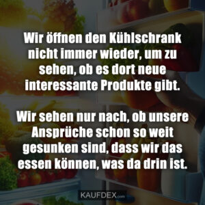 Wir öffnen den Kühlschrank nicht immer wieder, um zu sehen, ob es dort neue interessante Produkte gibt. Wir sehen nur nach, ob unsere Ansprüche schon so weit gesunken sind, dass wir das essen können, was da drin ist.
