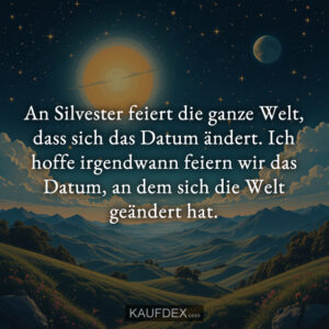 An Silvester feiert die ganze Welt, dass sich das Datum ändert. Ich hoffe irgendwann feiern wir das Datum, an dem sich die Welt geändert hat.