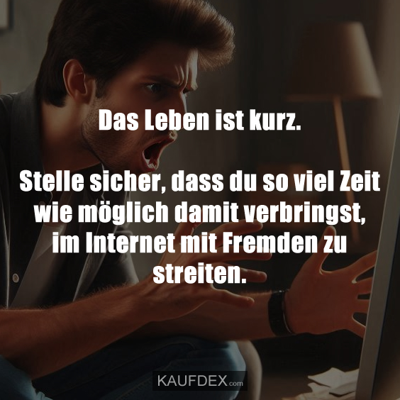 Das Leben ist kurz. Stelle sicher, dass du so viel Zeit wie möglich damit verbringst, im Internet mit Fremden zu streiten.