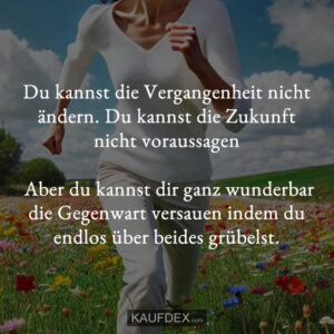 Du kannst die Vergangenheit nicht ändern. Du kannst die Zukunft nicht voraussagen Aber du kannst dir ganz wunderbar die Gegenwart versauen indem du endlos über beides grübelst.