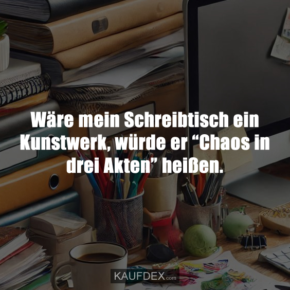 Wäre mein Schreibtisch ein Kunstwerk, würde er “Chaos in drei Akten” heißen.