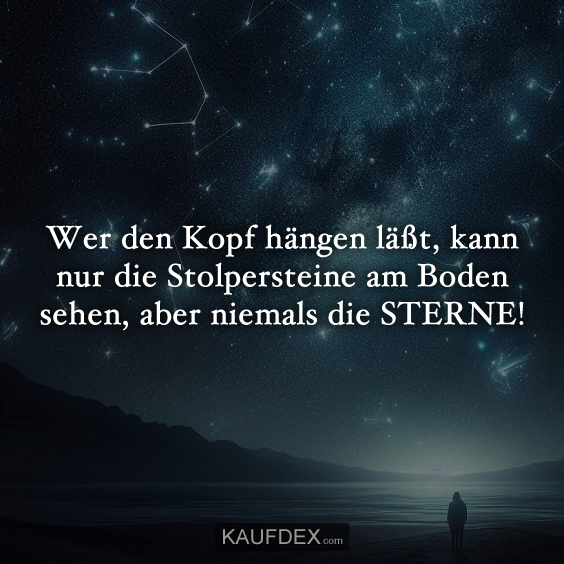 Wer den Kopf hängen läßt, kann nur die Stolpersteine am Boden sehen, aber niemals die STERNE!