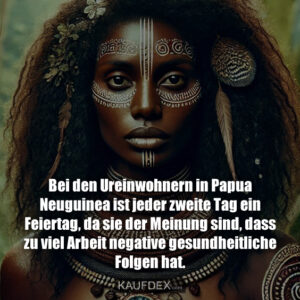 Bei den Ureinwohnern in Papua Neuguinea ist jeder zweite Tag ein Feiertag, da sie der Meinung sind, dass zu viel Arbeit negative gesundheitliche Folgen hat.