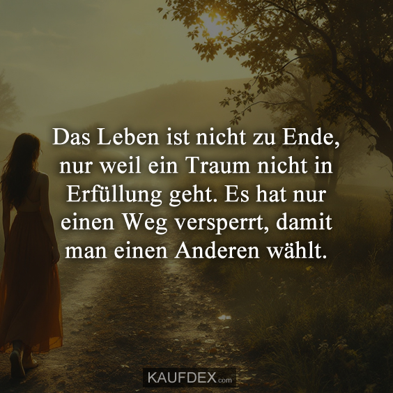 Das Leben ist nicht zu Ende, nur weil ein Traum nicht in Erfüllung geht. Es hat nur einen Weg versperrt, damit man einen Anderen wählt.