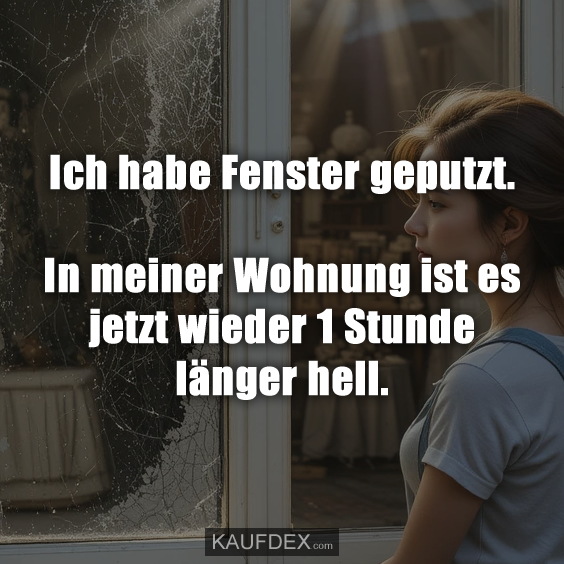 Ich habe Fenster geputzt. In meiner Wohnung ist es jetzt wieder 1 Stunde länger hell.